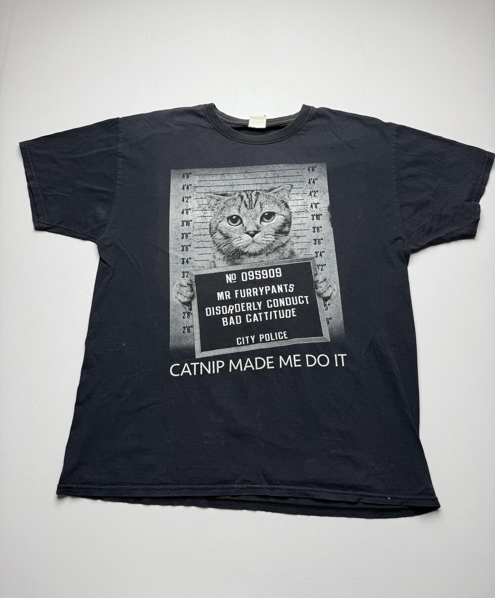 Fruit Of The Loom Shirt Mens Large Black Mr Furrypants Catnip Funny Cat Tee